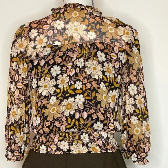 Monteau Sheer Lined Floral Short Waist Small Blouse Shirt NWT - Picture 3 of 5